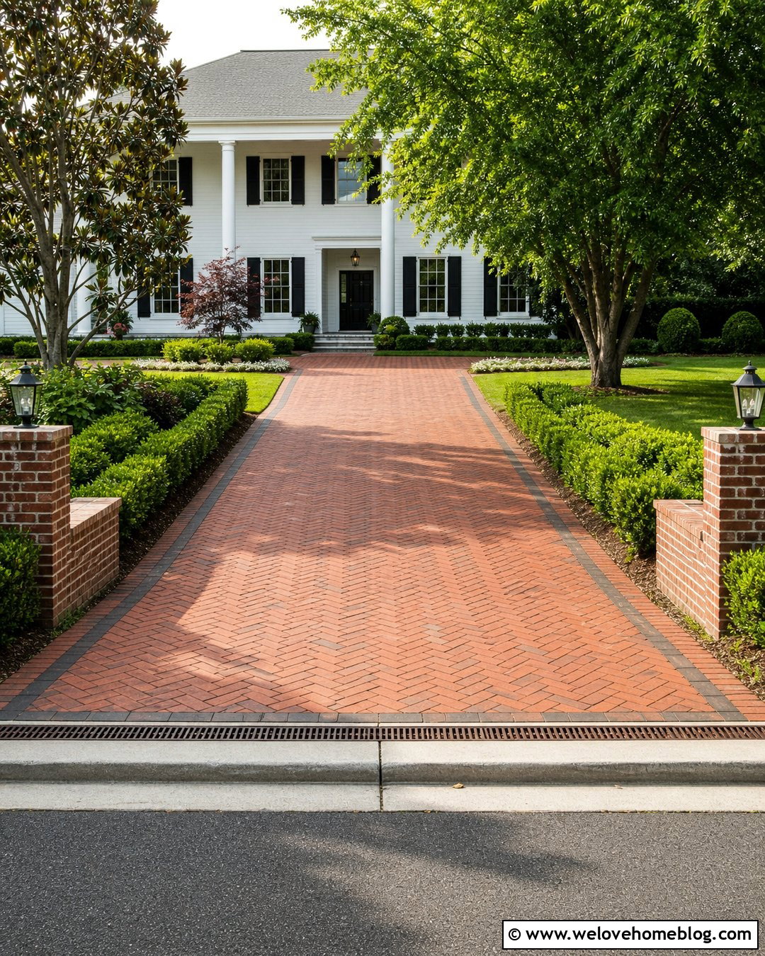 Brick Herringbone Downward Sloped Driveway - 20 Downward Sloped Driveway Ideas