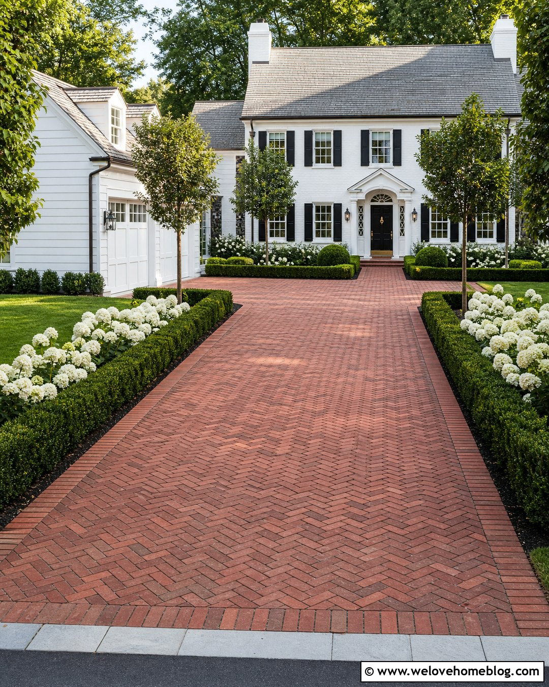 Brick Herringbone Driveway With Boxwood Borders - 35 home driveway ideas