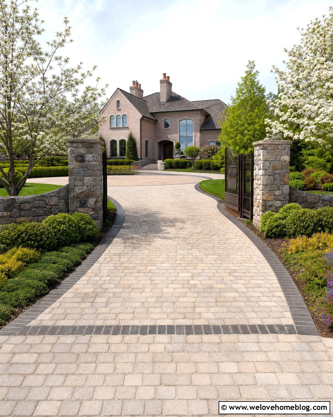 Brick Mansion With Stone Pillar Gate - 20 Luxury Brick Mansion With Gated Driveway Ideas