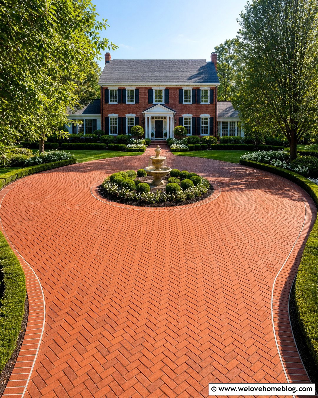 Brick Paver Circle Driveway With Fountain - 20 Circle Driveway Design Ideas