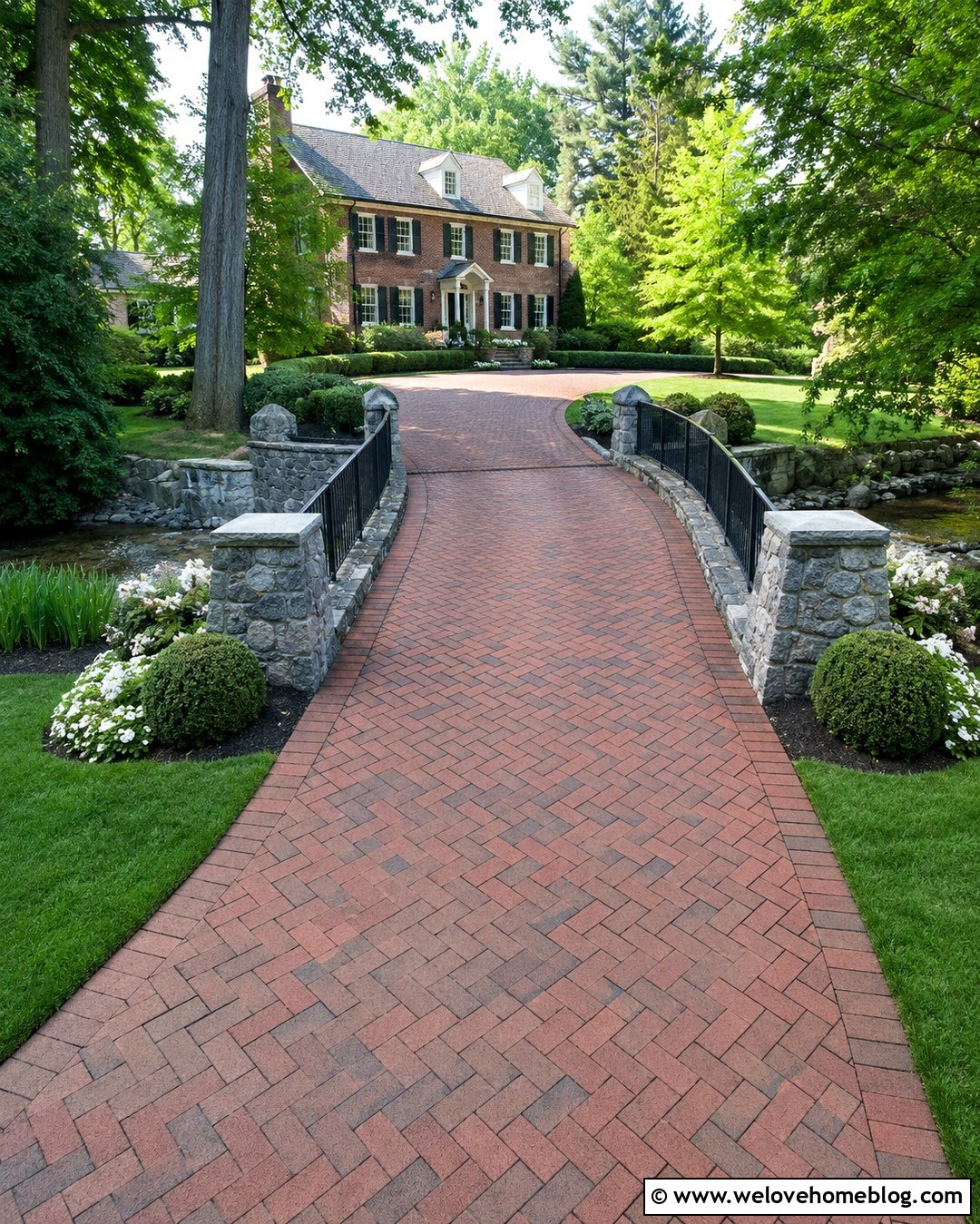 Brick Paver Driveway Bridge With Stone Columns - 20 bridge over creek driveway ideas