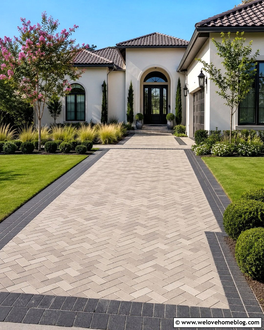 Brick Paver Driveway With Dark Border - 20 Brick Paving Driveway Ideas