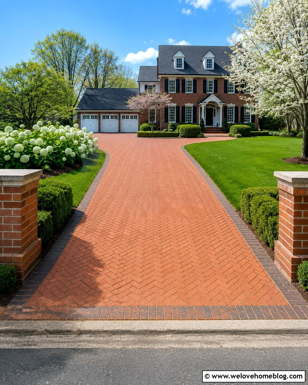 Brick Paver Driveway With Herringbone Pattern - 20 Outdoor Driveway Ideas