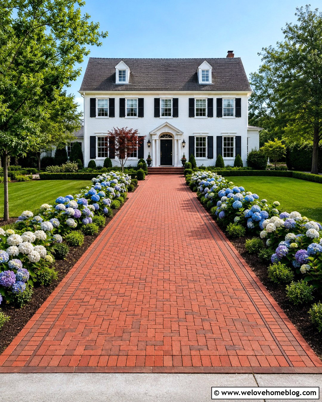 Brick Paver Driveway With Hydrangea Borders - 20 paver driveway landscaping ideas
