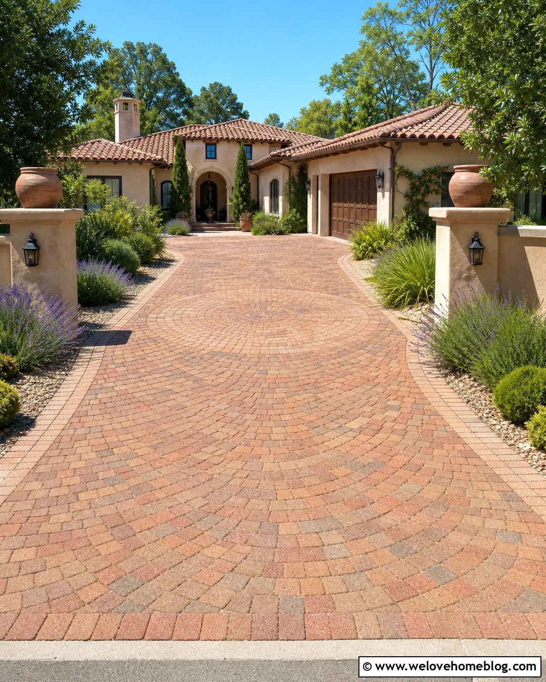 Brick Paver Driveway With Mediterranean House - 30 brick paver driveway ideas