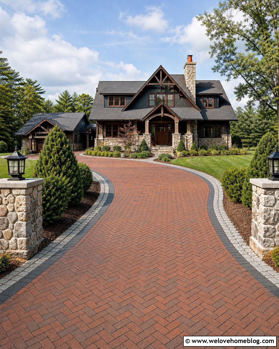 Brick Paver Driveway With Stone Pillars - 30 brick paver driveway ideas