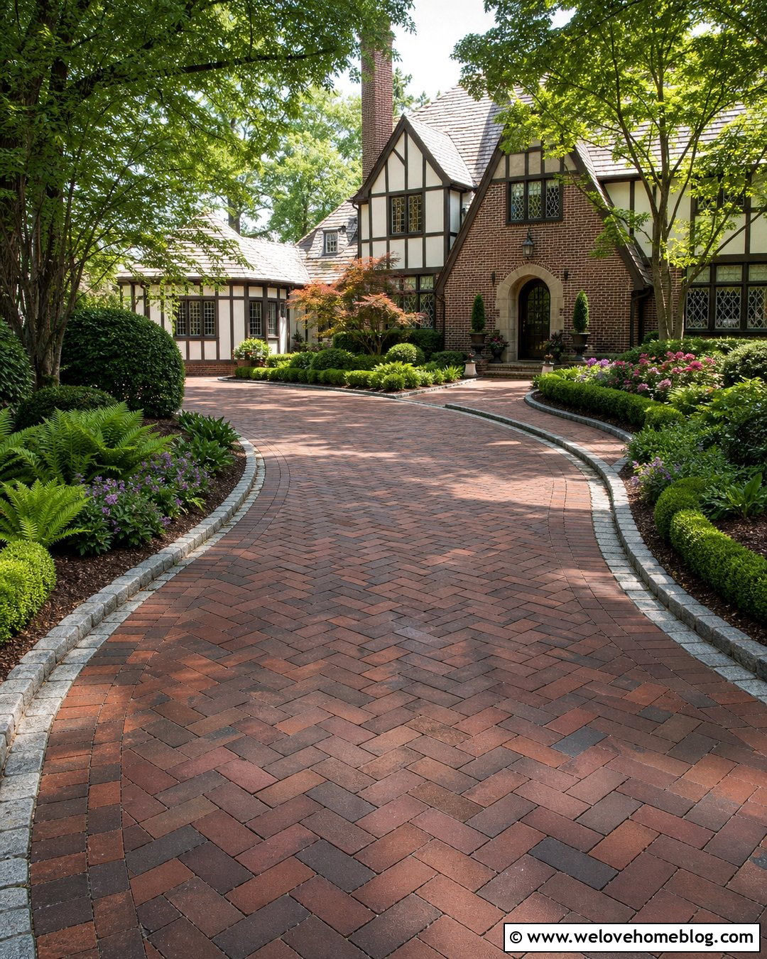 Brick Paver Driveway With Tudor House - 30 brick paver driveway ideas