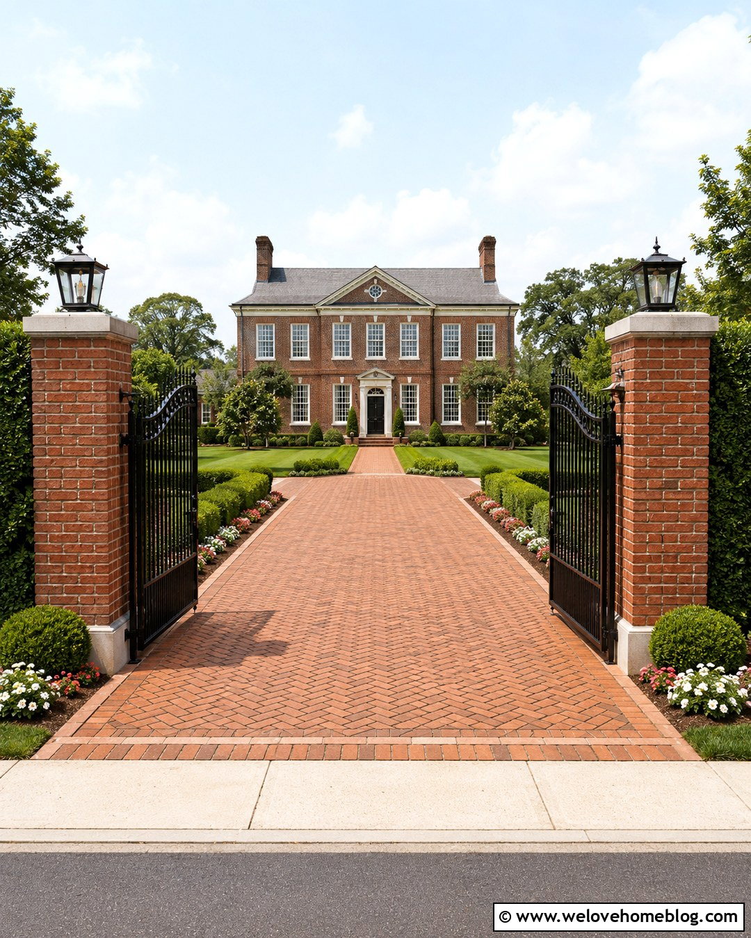 Brick Pillar Double Driveway Gates - 20 Double Driveway Gates Ideas
