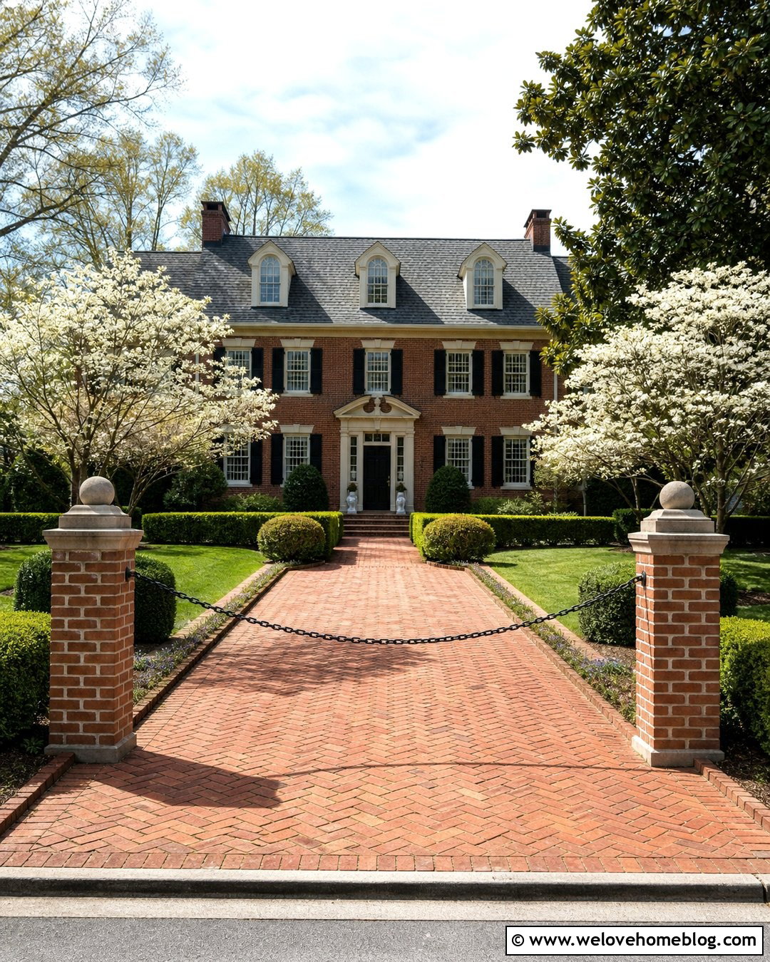 Brick Pillar Driveway Chain Barrier - 20 Driveway Chain Barrier Ideas