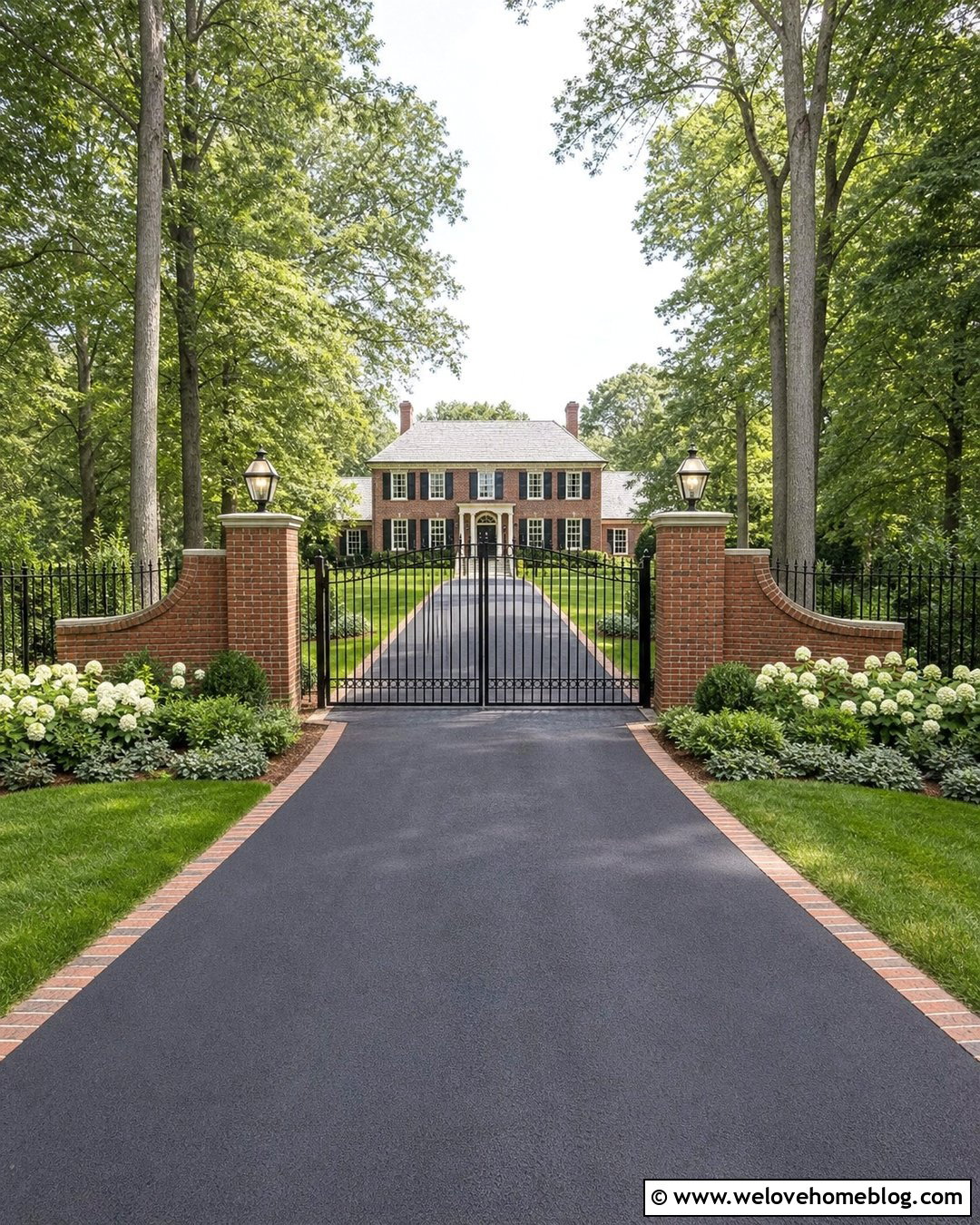 Brick Pillar Driveway Gate With Lanterns - 35 Driveway Entry Gates and Entrance Ideas