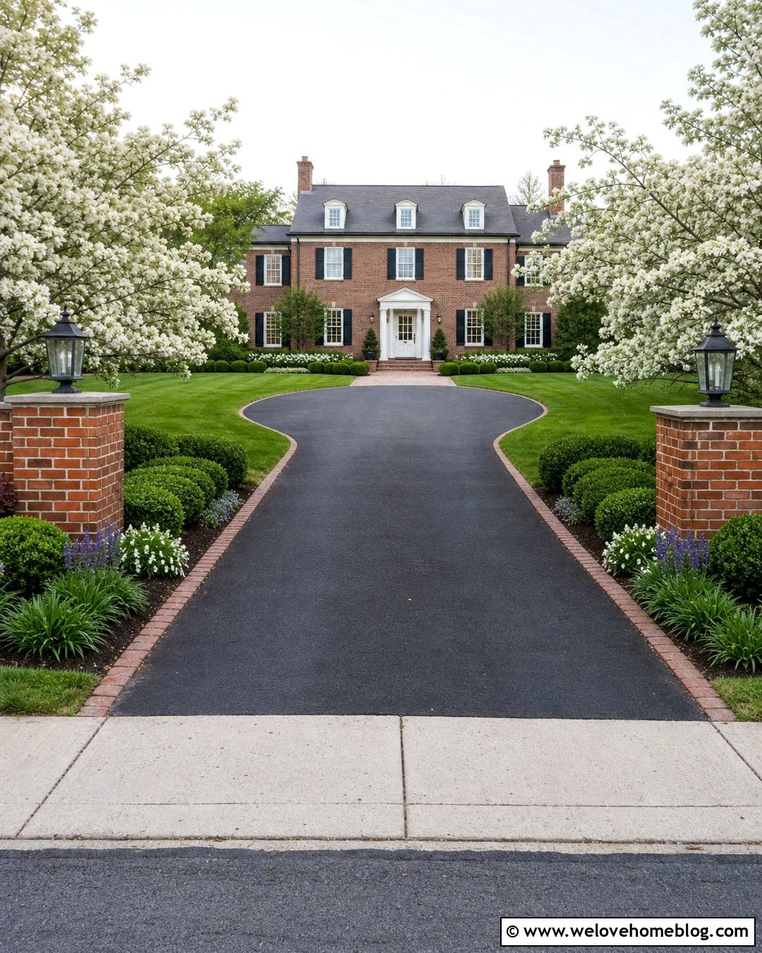 Brick Pillar Tree Driveway Entrance - 25 Tree Driveway Entrance Ideas