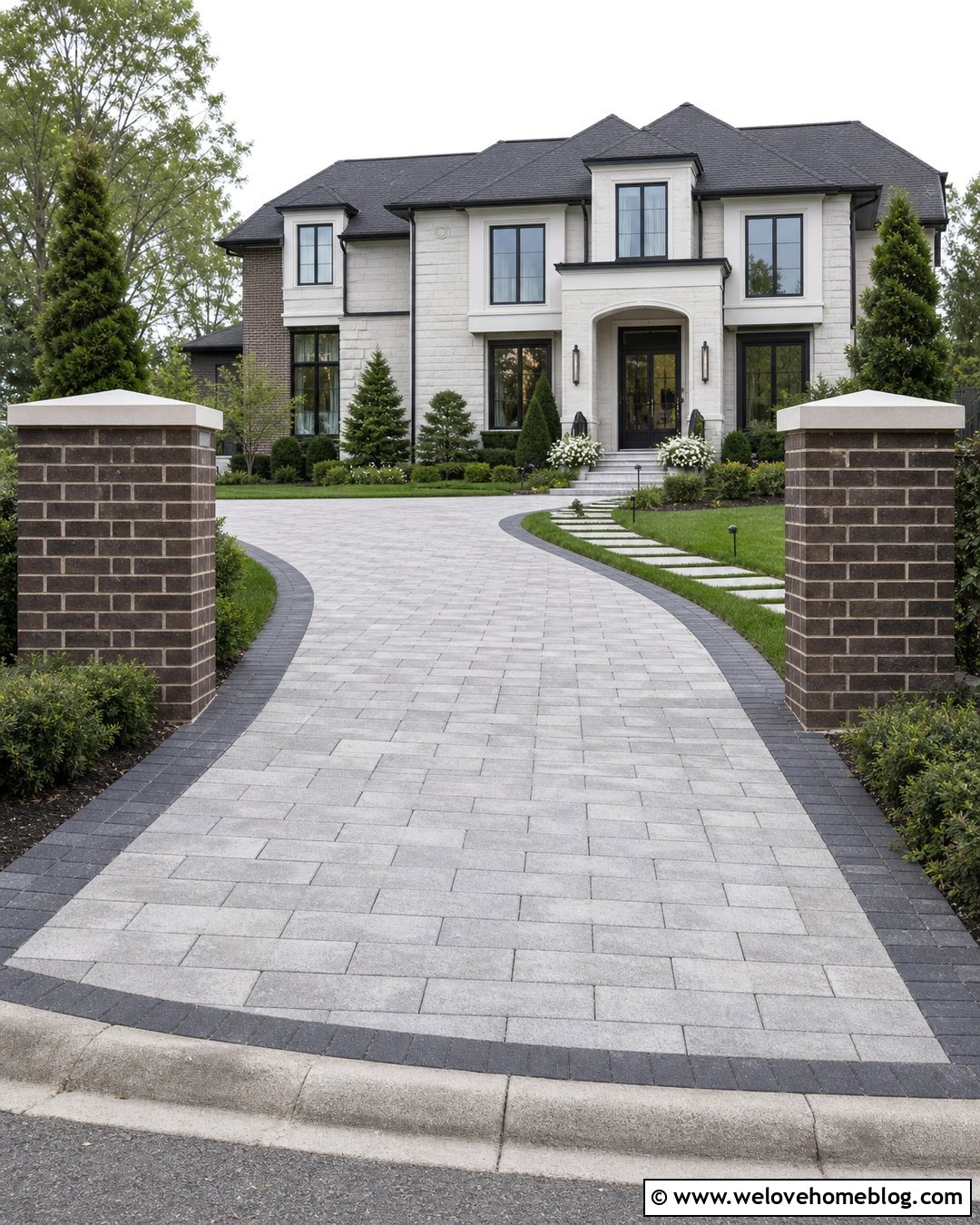 Brick Pillars With Concrete Paver Driveway - 35 brick pillars driveway entrance ideas