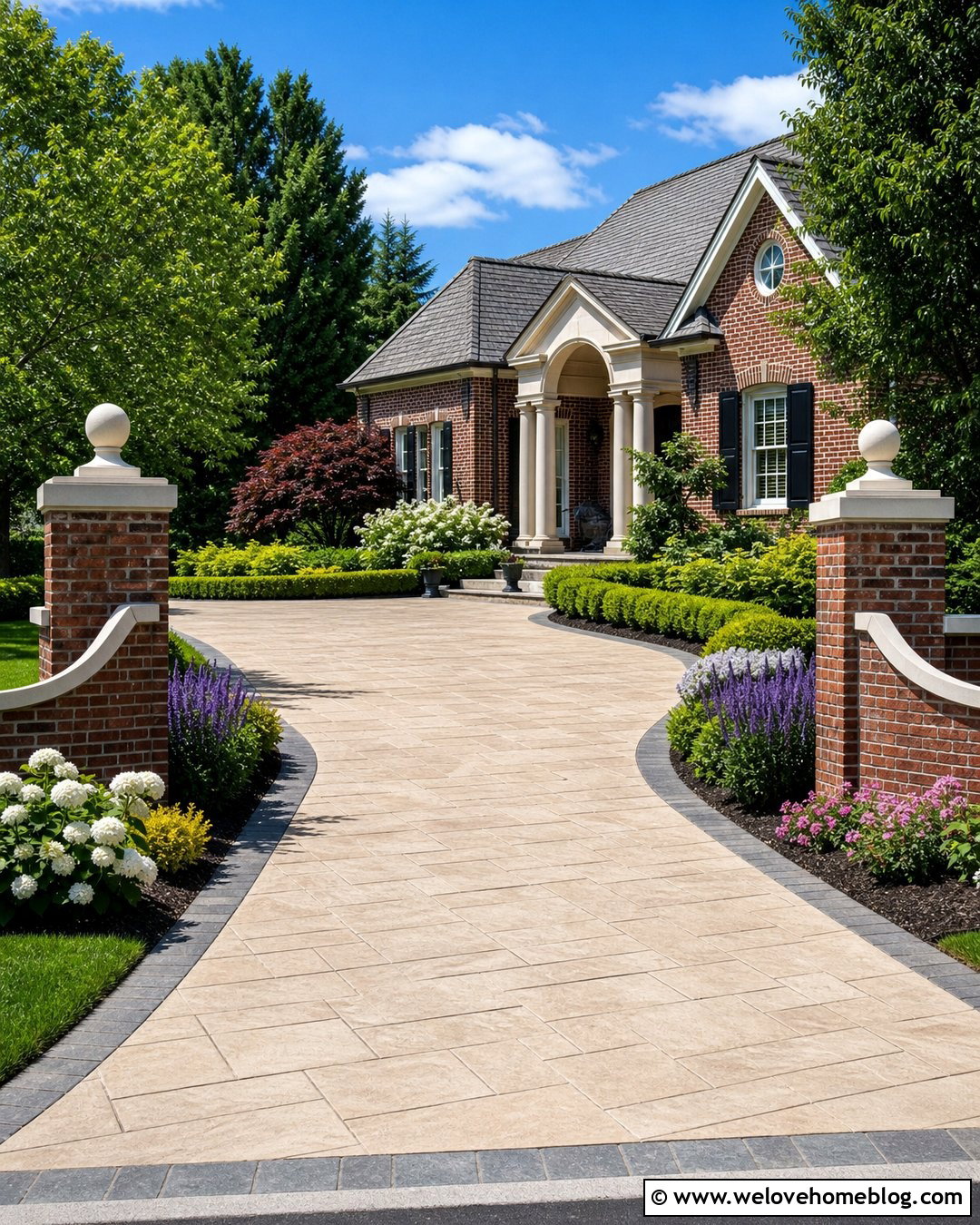 Brick Pillars With Curved Brick Walls - 35 brick pillars driveway entrance ideas