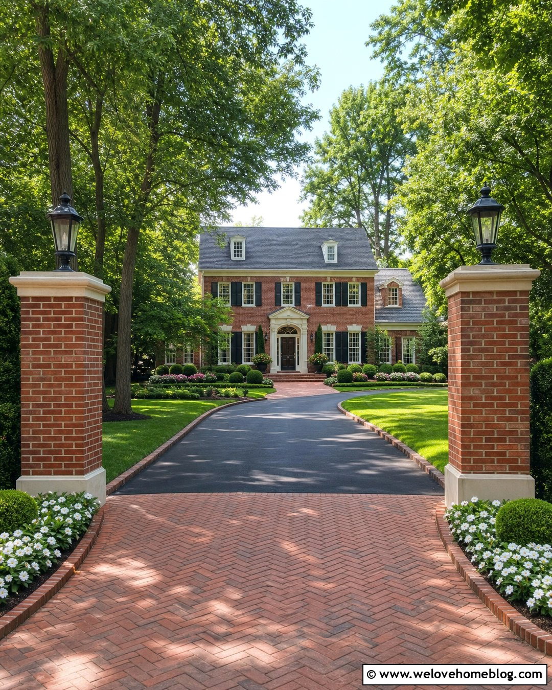 Brick Pillars With Lantern Lights - 35 brick pillars driveway entrance ideas