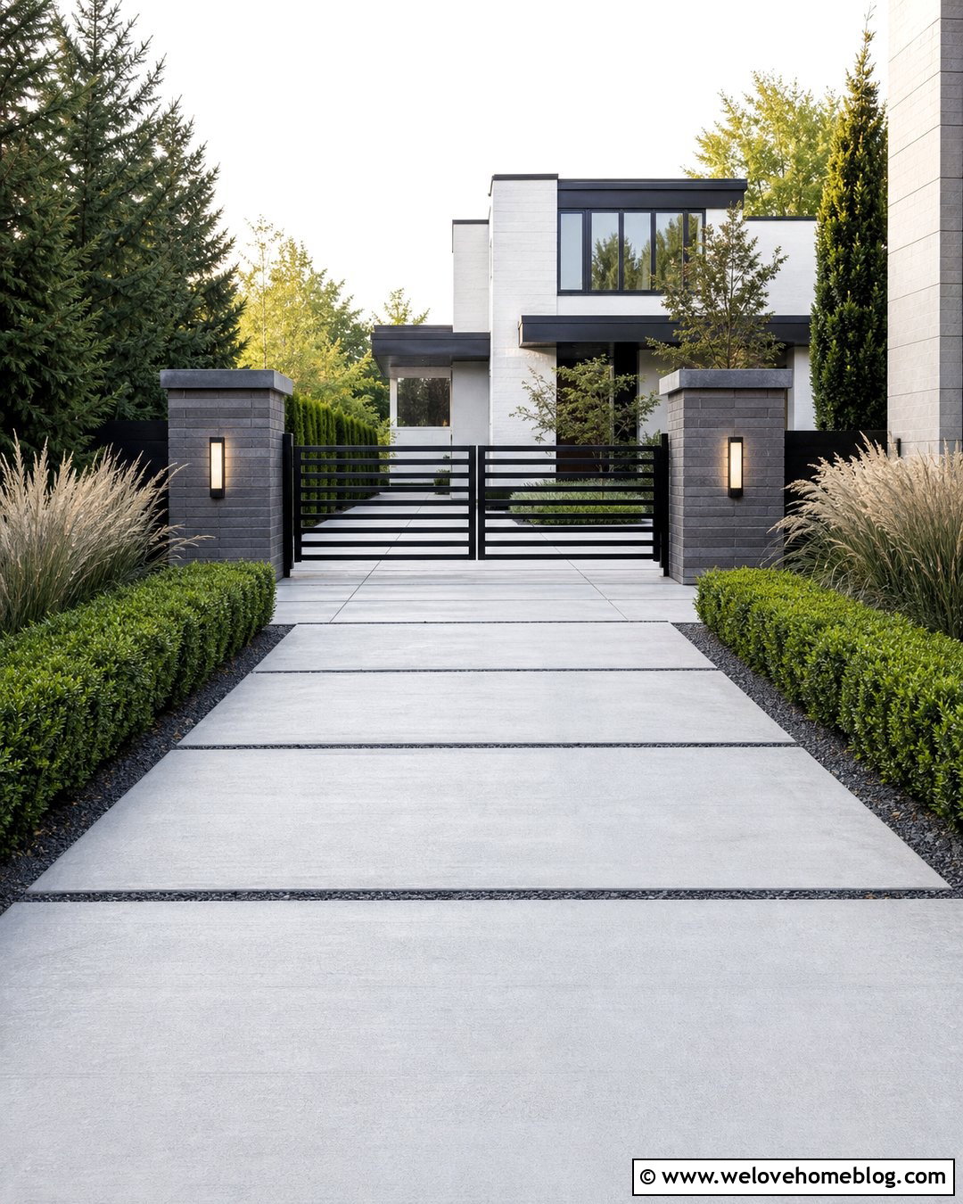 Brick Pillars With Modern Horizontal Gate - 35 brick pillars driveway entrance ideas