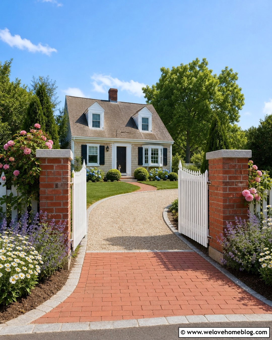 Brick Pillars With White Picket Fence - 35 brick pillars driveway entrance ideas