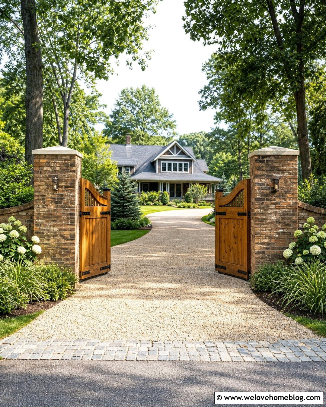 Brick Pillars With Wooden Driveway Gates - 35 brick pillars driveway entrance ideas