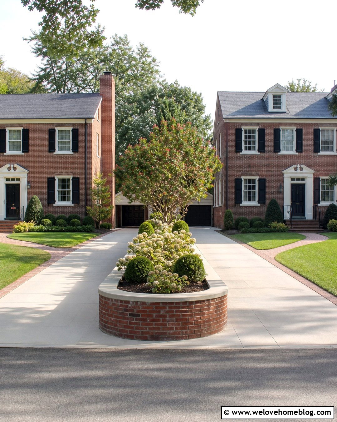 Brick Planter Between Shared Driveways - 30 shared driveway divider ideas