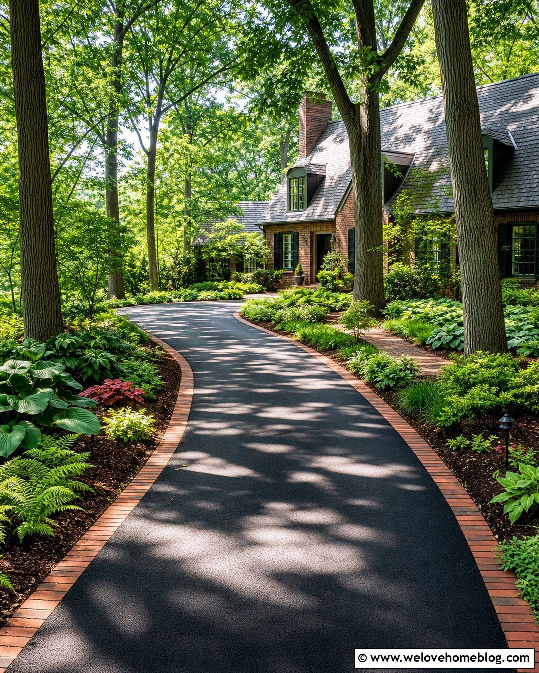 Brick Ribbon Driveway Edging With Shade Plants - 30 driveway landscaping edging ideas