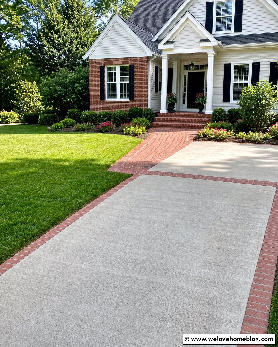 Brick Ribbon Driveway With Matching Walkway - 20 Brick Ribbon Driveway Ideas