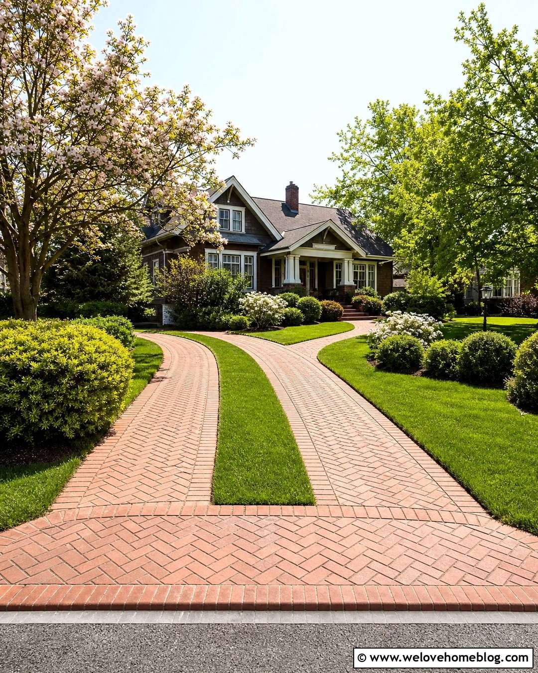 Brick Ribbon Grass Pattern Driveway - 20 grass pattern driveway ideas