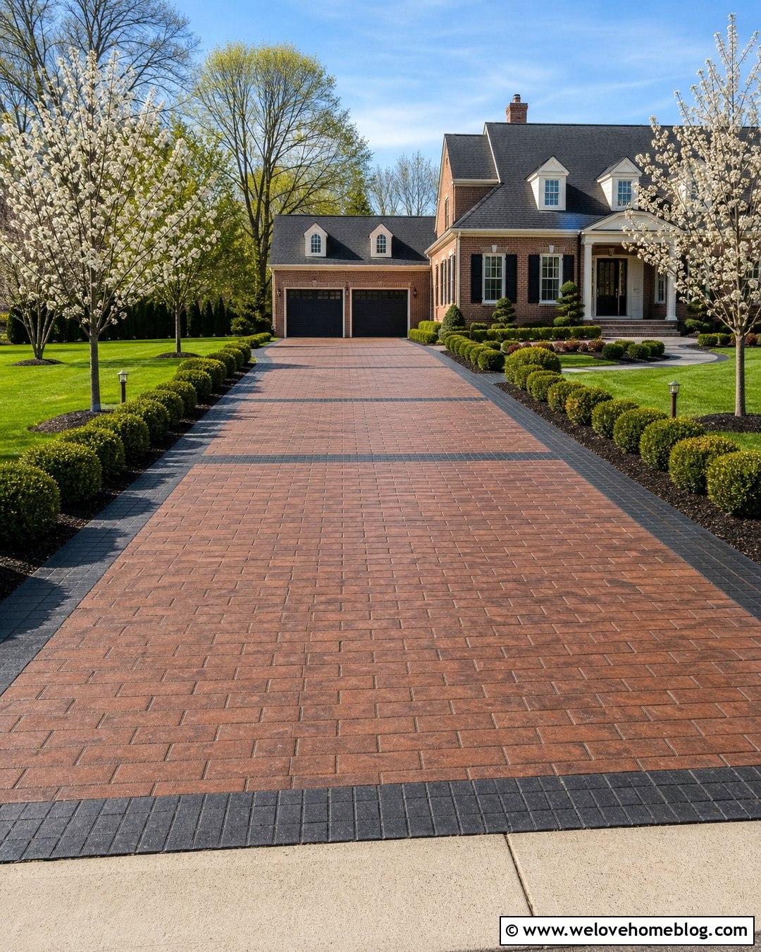 Brick Stamped Concrete Driveway With Dark Border - 20 Brick Stamped Concrete Driveway Ideas