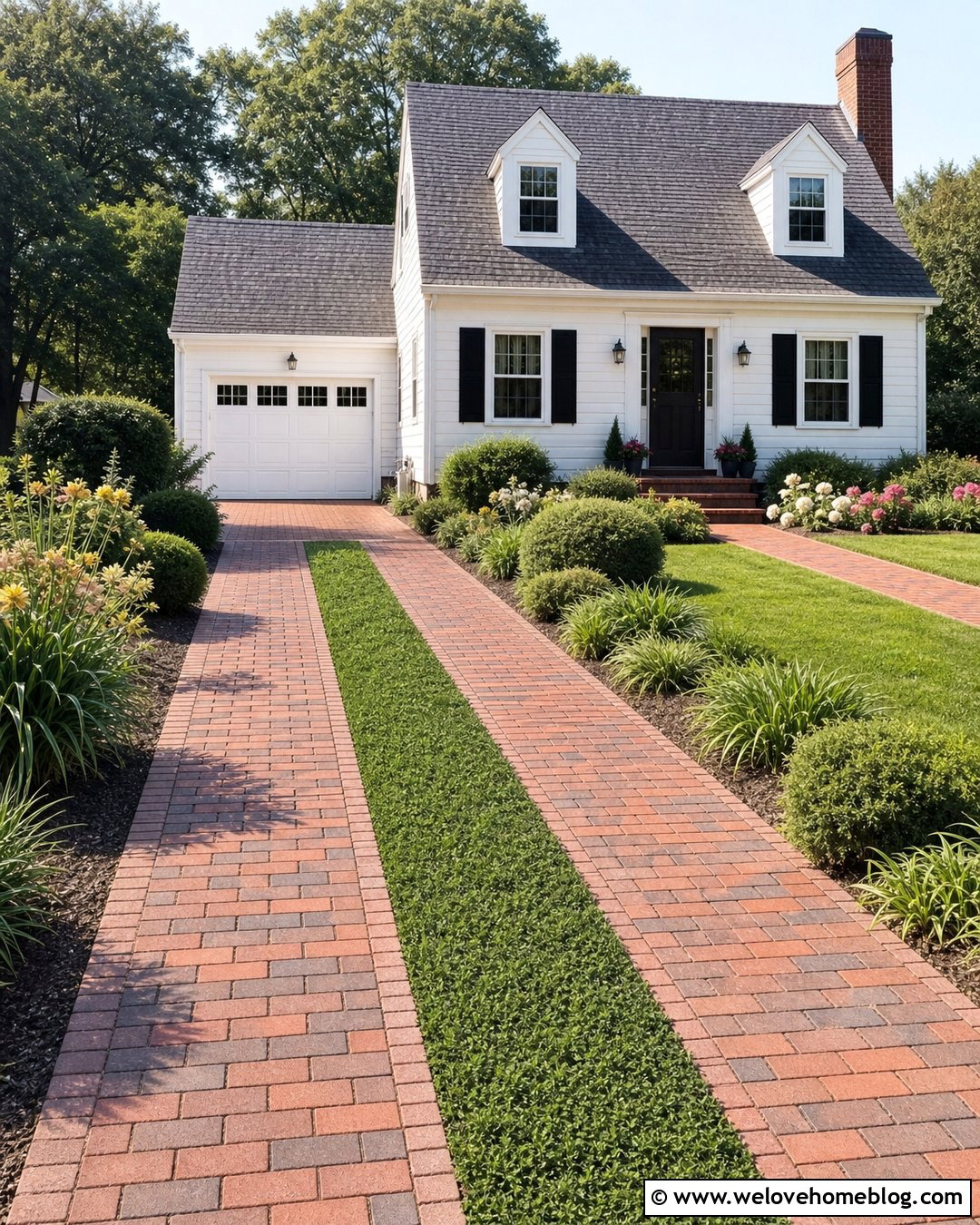Brick Two Strip Driveway With Clover Center - 20 Two Strip Driveway Ideas