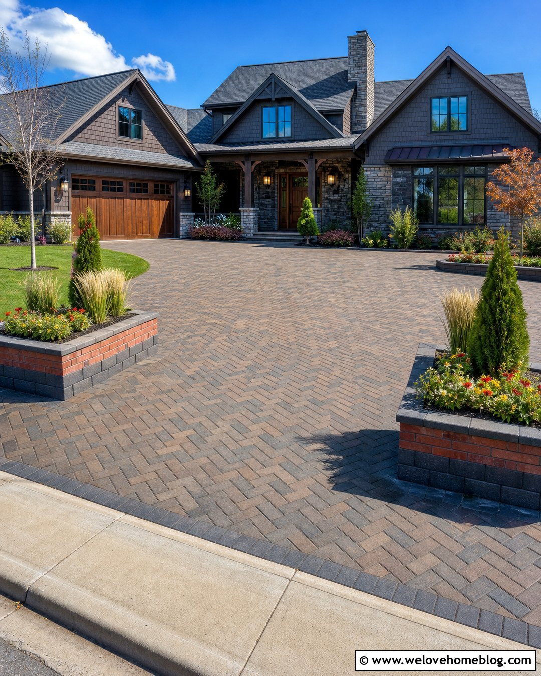 Brindle Block Paving Driveway With Raised Planters - 20 Brindle Block Paving Driveway Ideas
