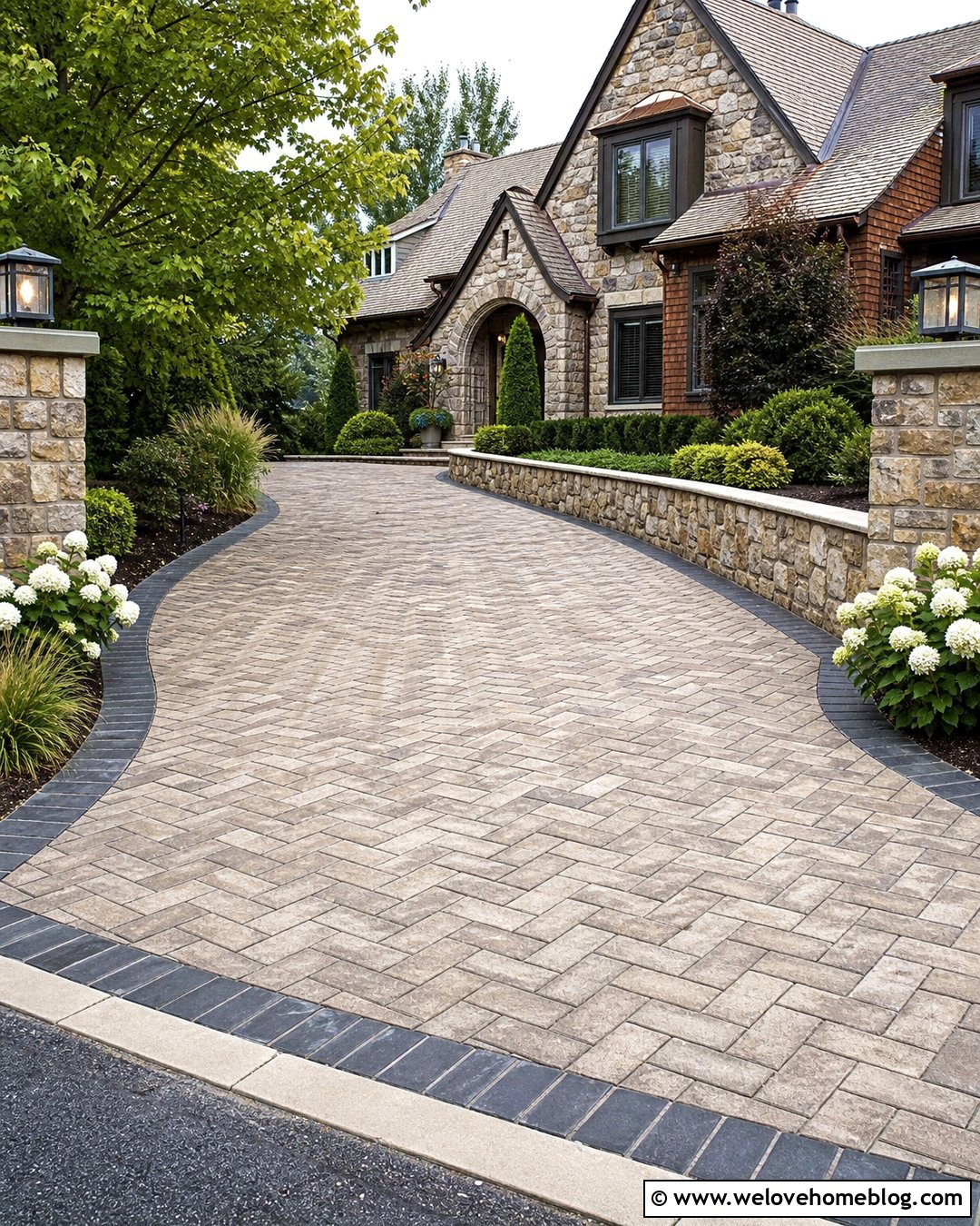 Brindle Block Paving Driveway With Stone Wall - 20 Brindle Block Paving Driveway Ideas