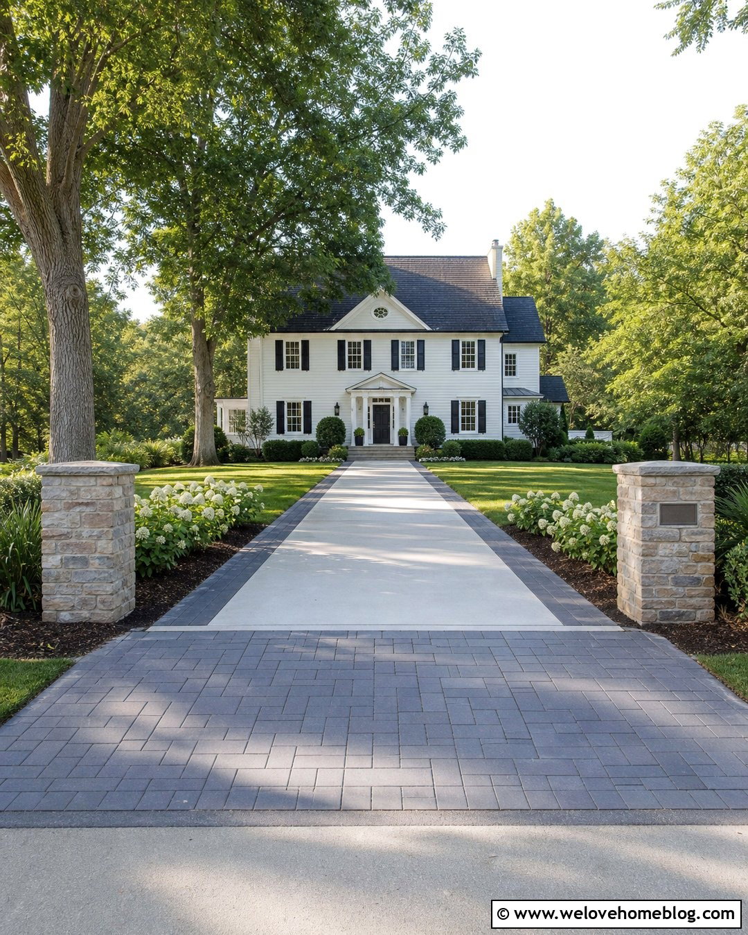 Broken Concrete Driveway With a Paver Entrance - 20 Broken Concrete Driveway Ideas