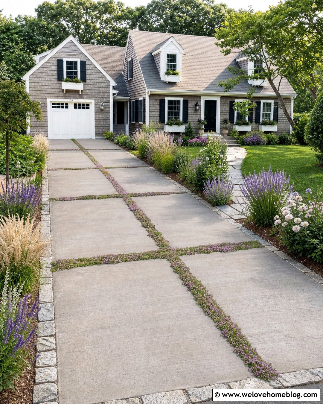 Broom Finish Cement Driveway With Thyme - 20 Cement Grass Driveway Ideas