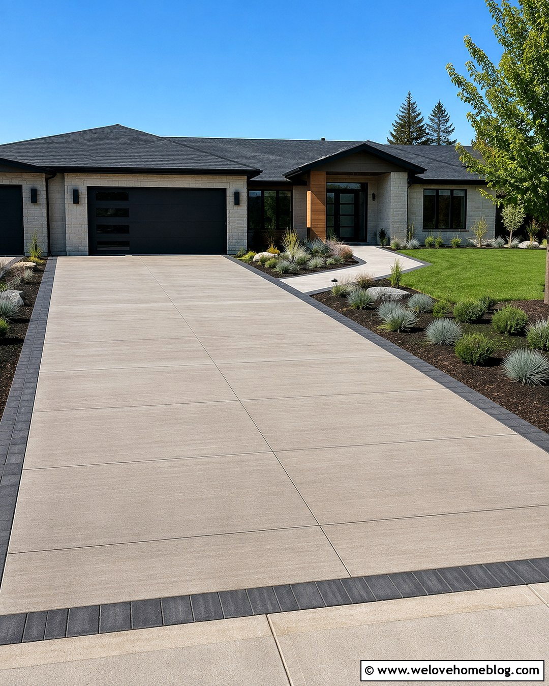 Broom Finish Concrete Driveway - 20 modern driveway with textured surface ideas
