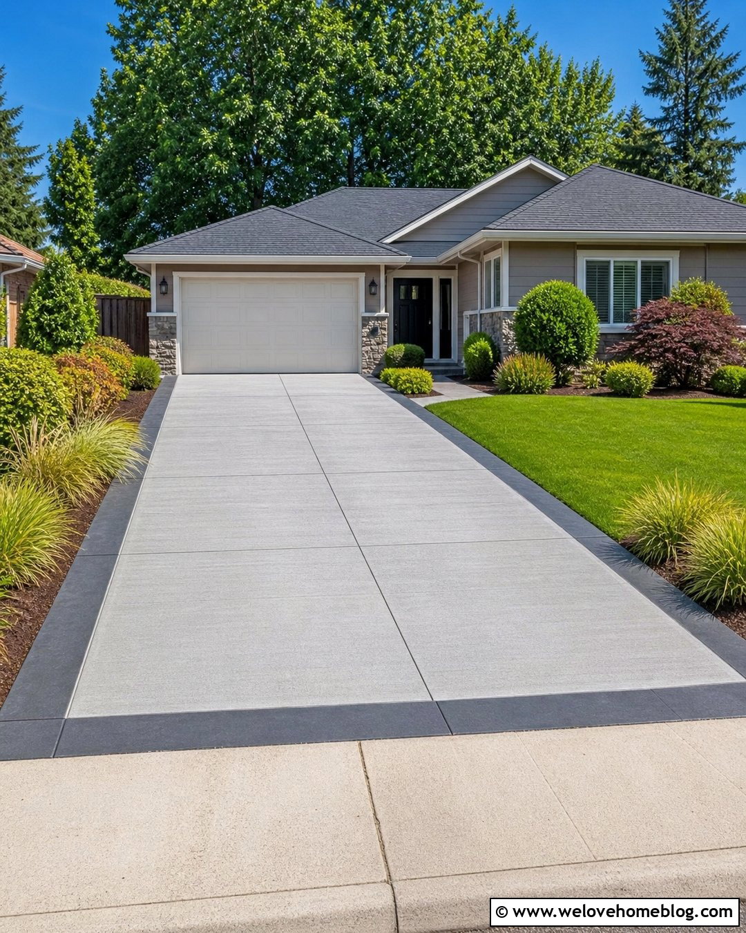 Broom Finish Concrete Driveway With Dark Border - 20 Driveway Cement Designs Ideas