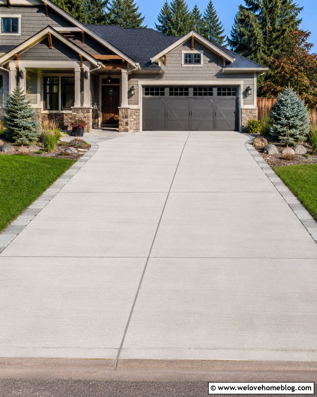Broom Finished Concrete Driveway With Stone Borders - 20 low maintenance driveway ideas