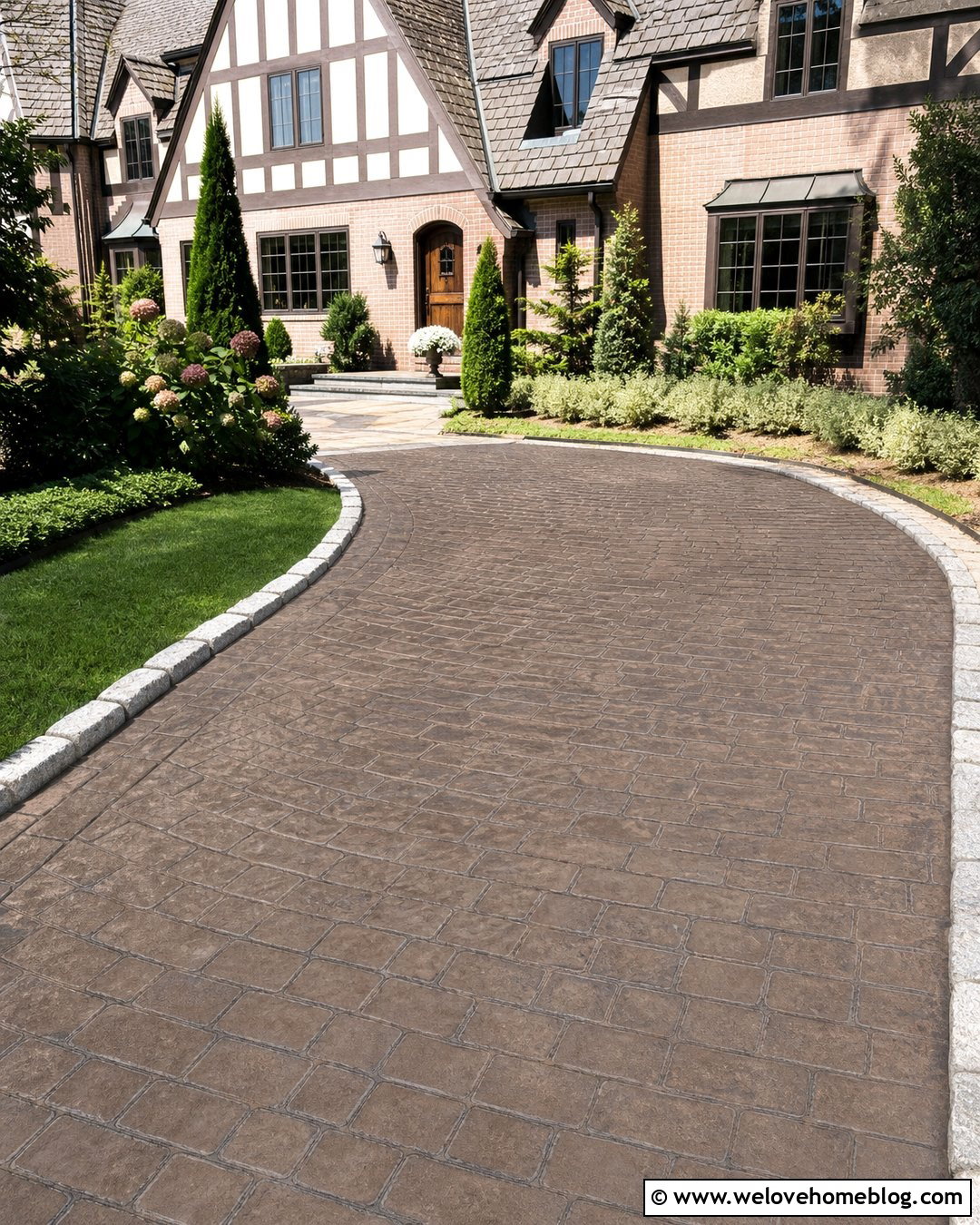 Brown Cobblestone Stamped Concrete Driveway - 20 Brown Concrete Driveway Ideas