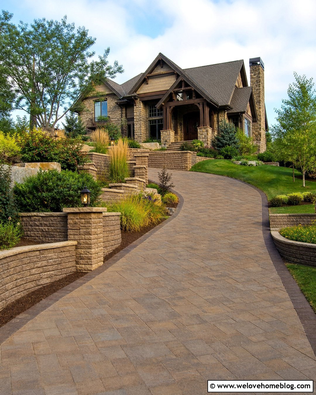 Brown Paver Driveway With Retaining Wall - 20 Brown Pavers Driveway Ideas