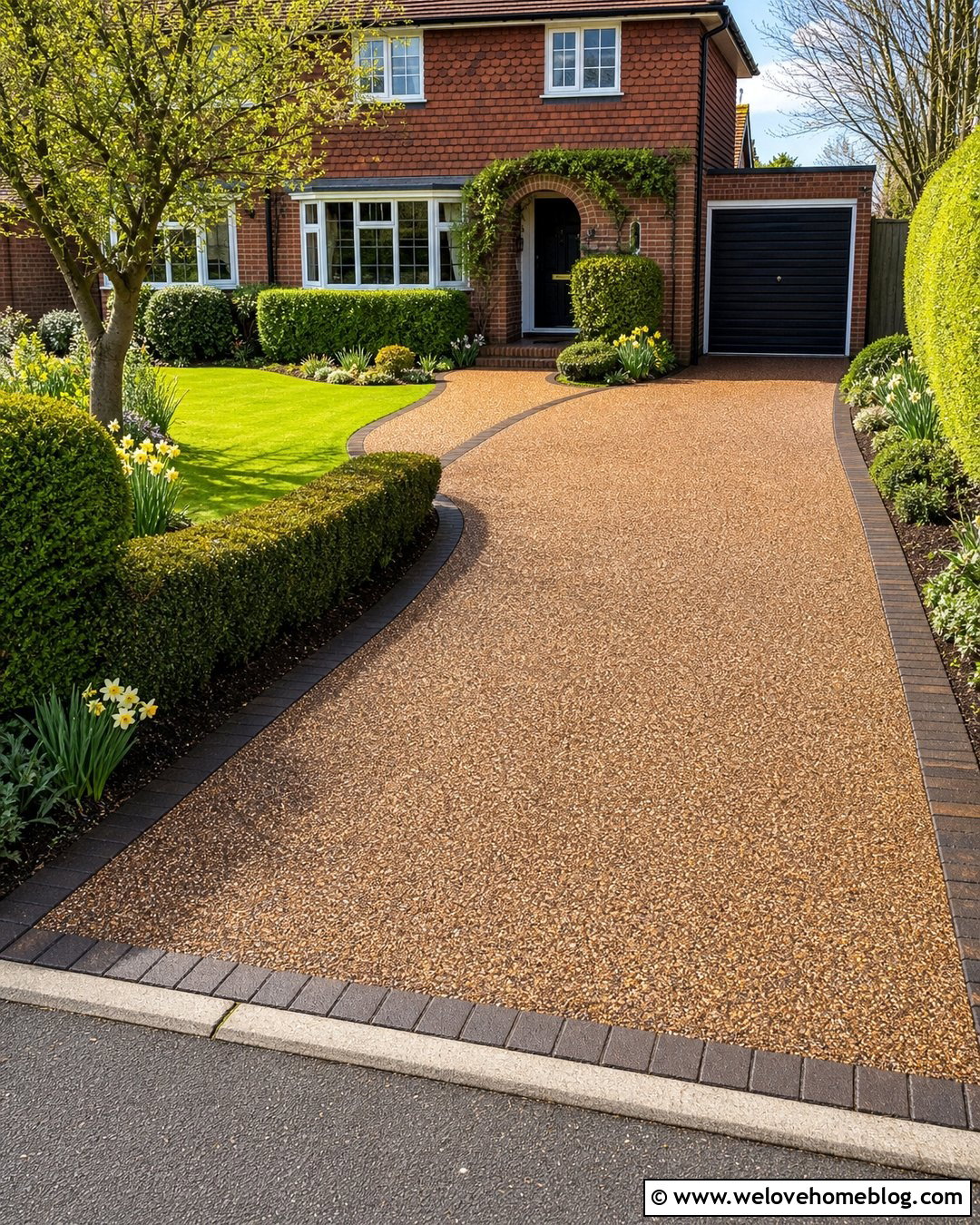 Brown Resin Driveway For Red Brick House - 35 Resin Driveway Uk Ideas