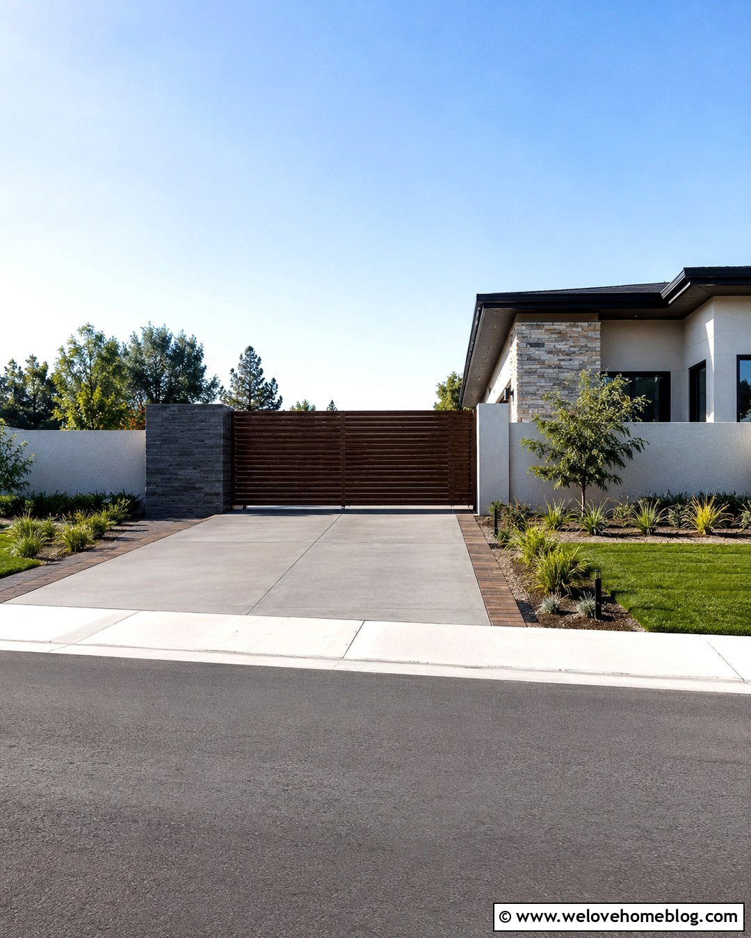 Brown Sliding Driveway Gate With Address Pillar - 20 brown sliding driveway gate ideas