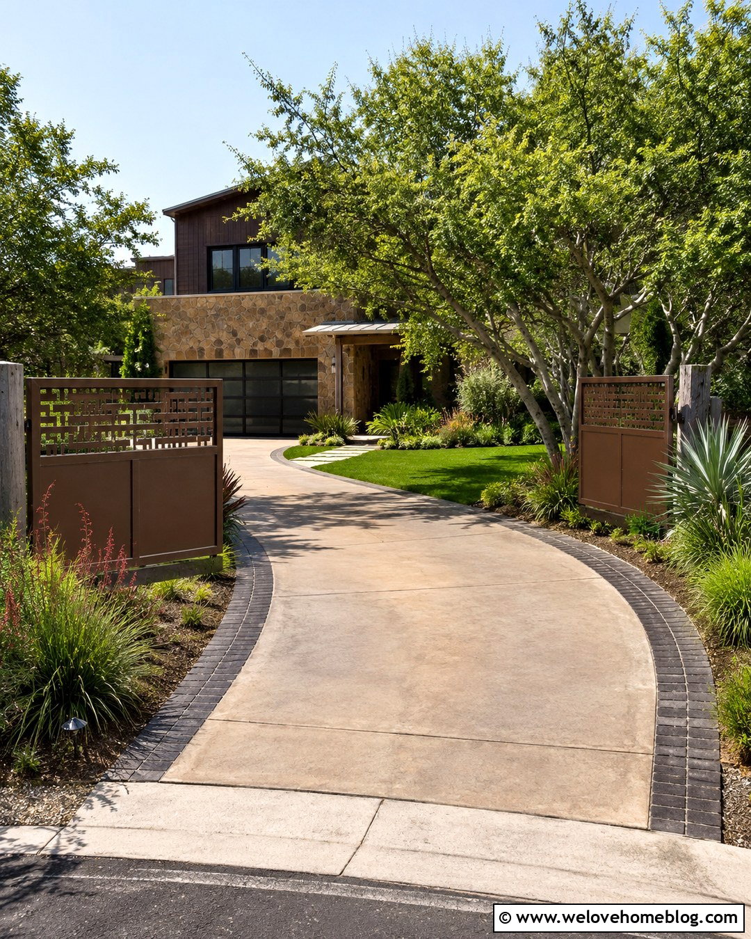Brown Sliding Driveway Gate With Laser Cut Panels - 20 brown sliding driveway gate ideas