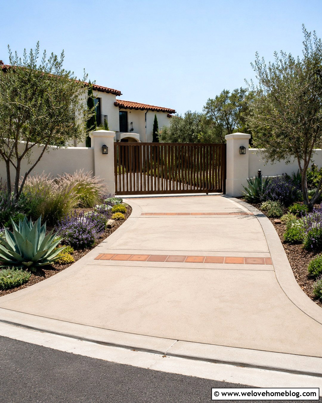 Brown Sliding Driveway Gate With Stucco Walls - 20 brown sliding driveway gate ideas