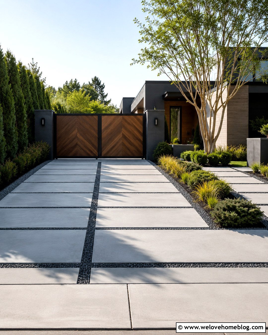 Brown Wooden Chevron Driveway Gate - 20 Brown Wooden Driveway Gate Ideas