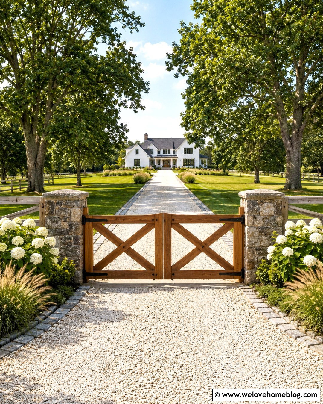 Brown Wooden Farmhouse X Brace Driveway Gate - 20 Brown Wooden Driveway Gate Ideas
