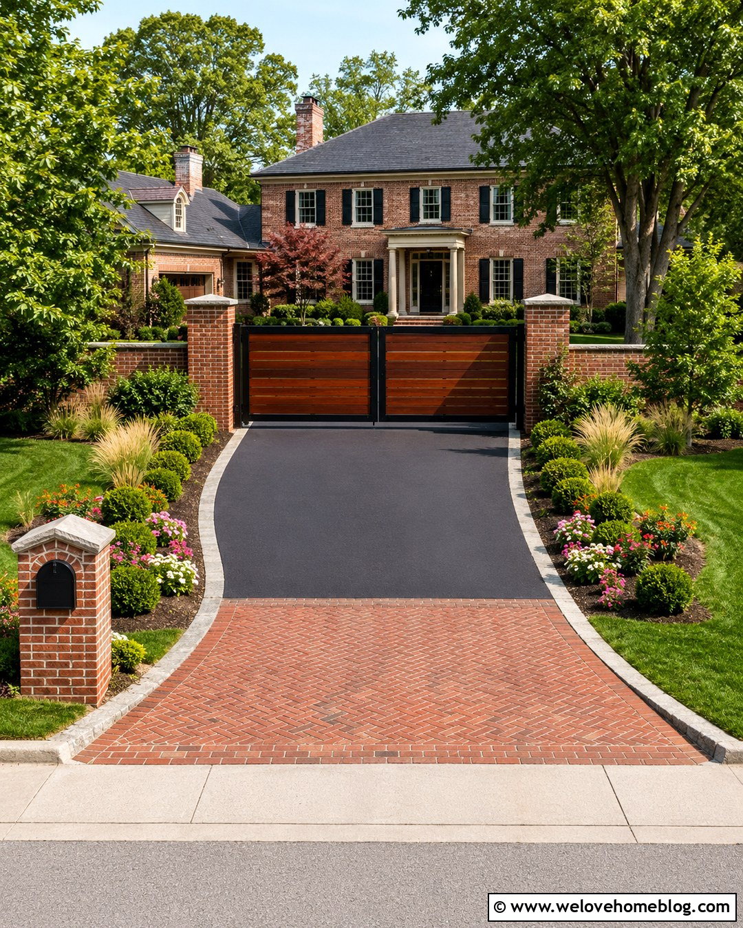 Brown Wooden Gate With Brick Pillars - 20 Brown Wooden Driveway Gate Ideas