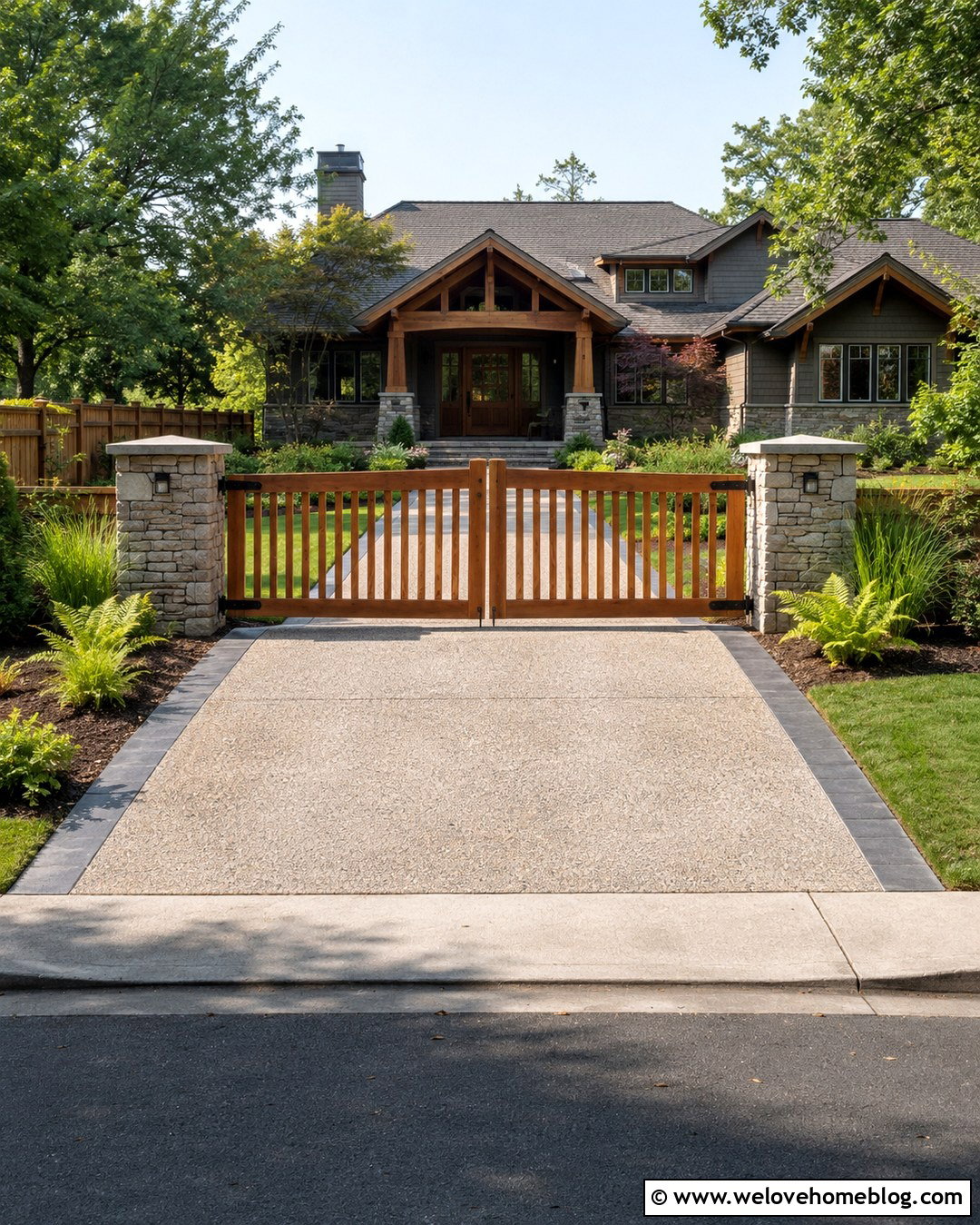 Brown Wooden Vertical Slat Driveway Gate - 20 Brown Wooden Driveway Gate Ideas