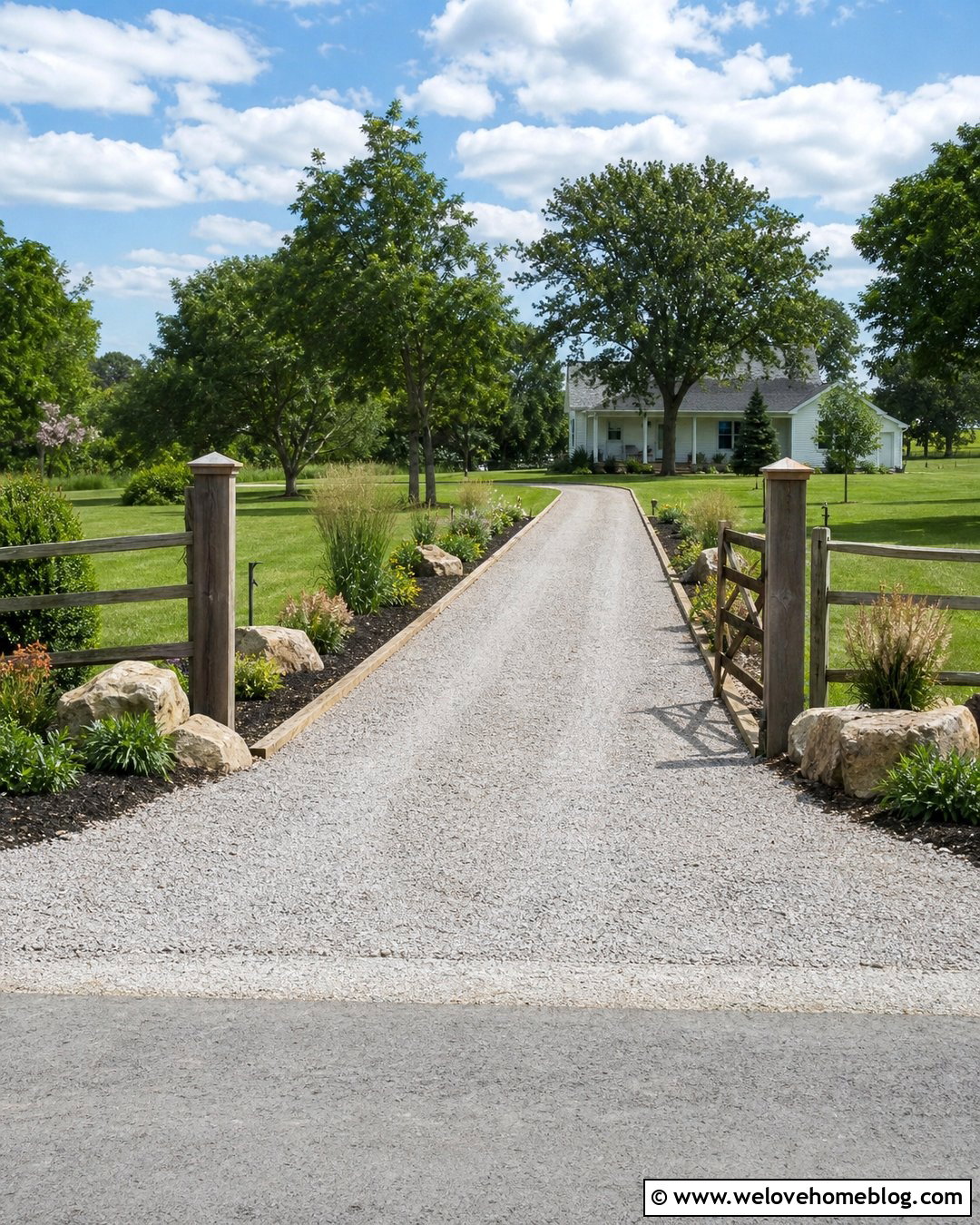 Budget Acreage Driveway Entrance With Timber Edging - 30 Acreage Landscaping Driveway Entrance Ideas