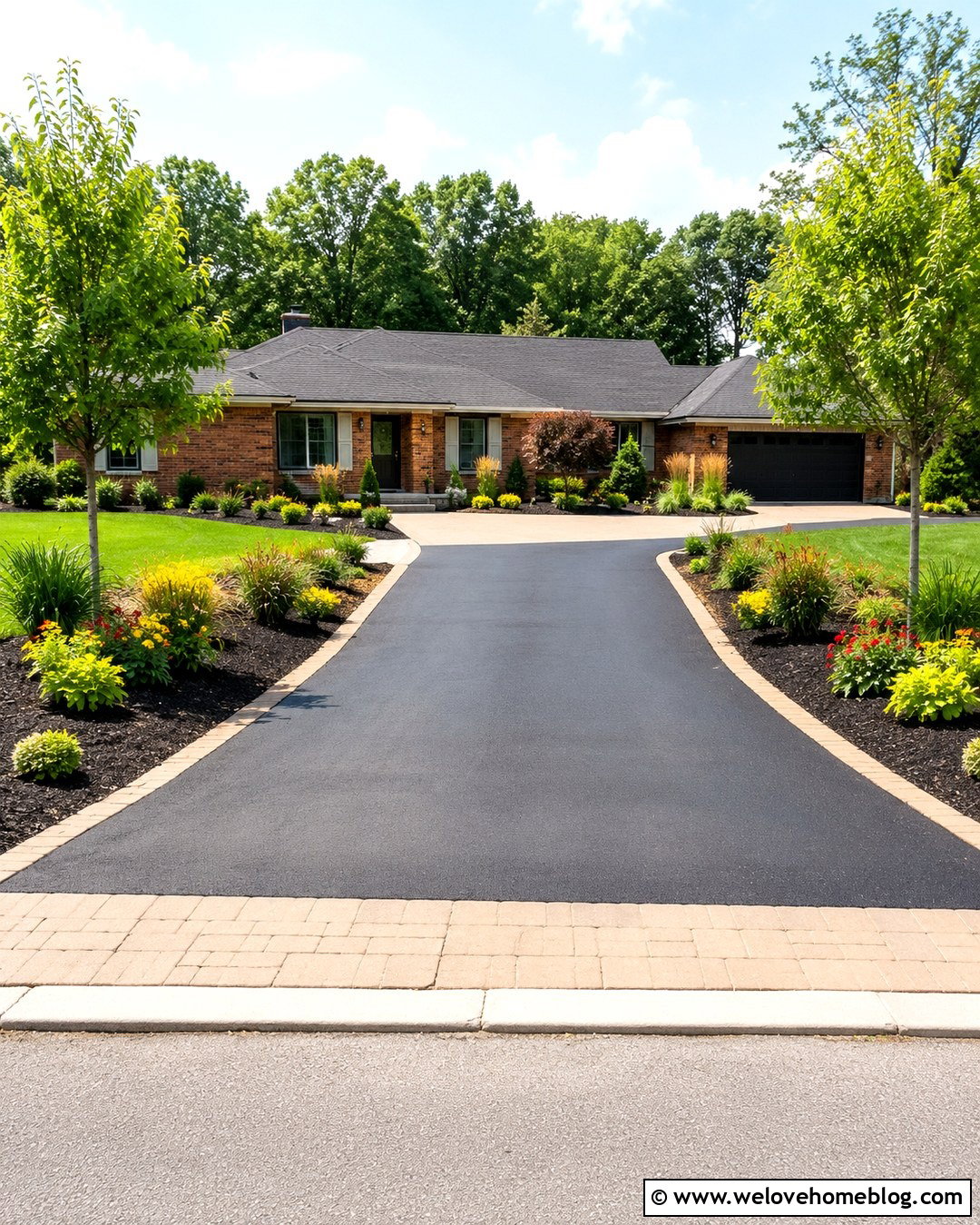 Budget Asphalt Driveway With Mulched Garden Beds - 20 big front yard landscaping driveways ideas