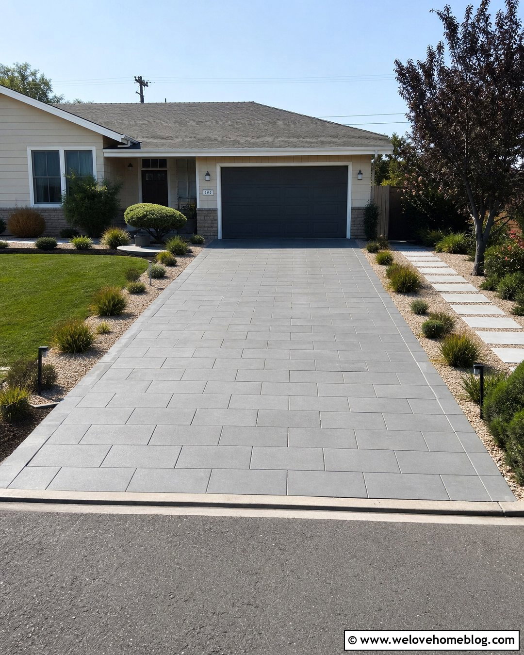Budget Concrete Flagged Driveway With Gravel Borders - 20 Flagged Driveway Ideas