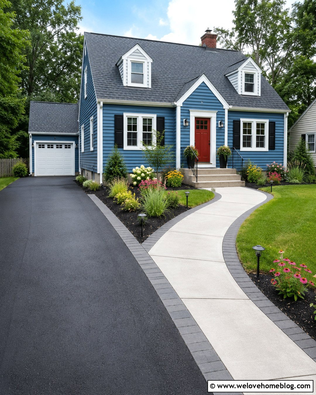 Budget Concrete Walkway With Mulched Borders - 20 Pathway From Driveway To Front Door Ideas