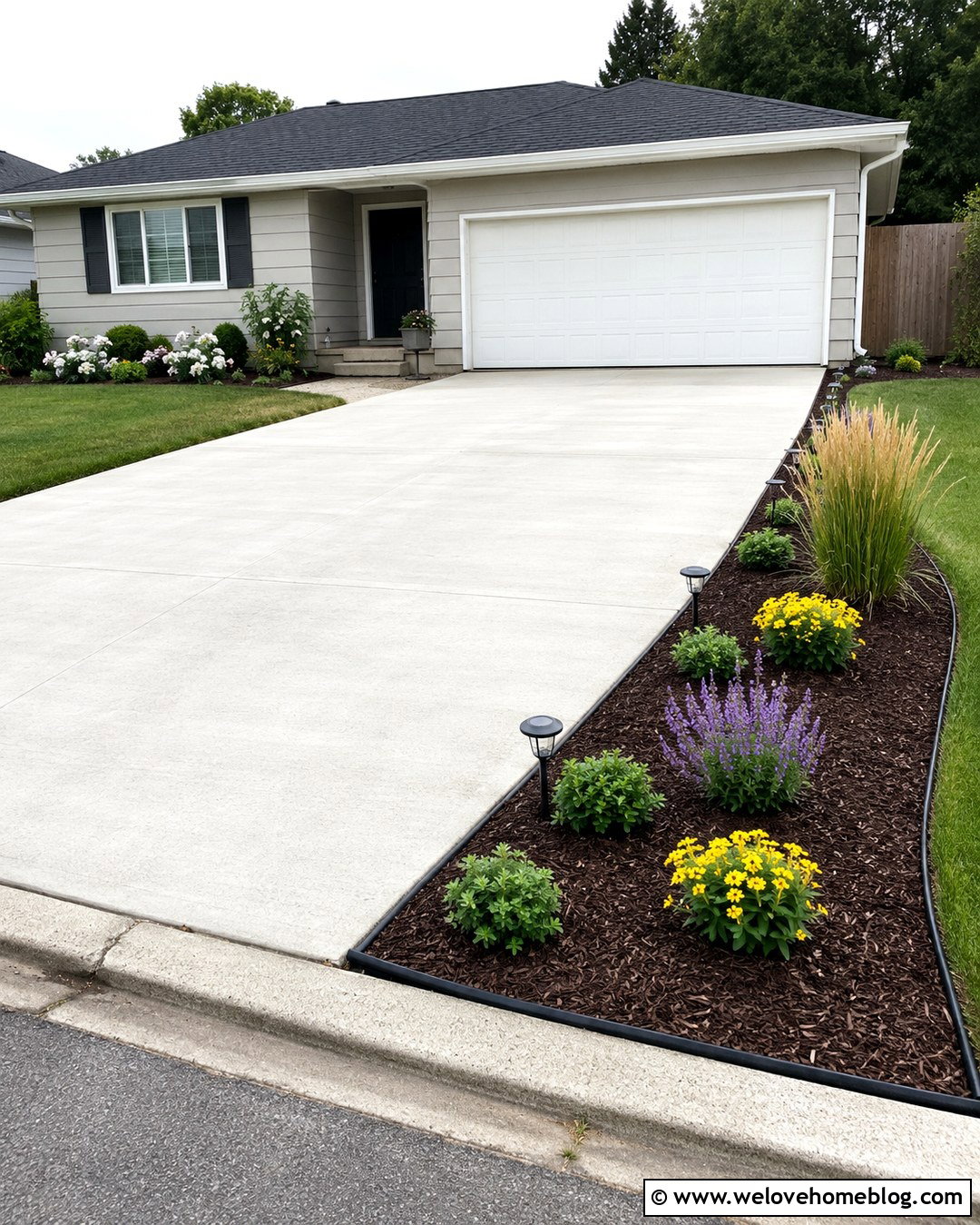 Budget Driveway Corner With Mulch and Perennials - 20 corner driveway landscaping ideas