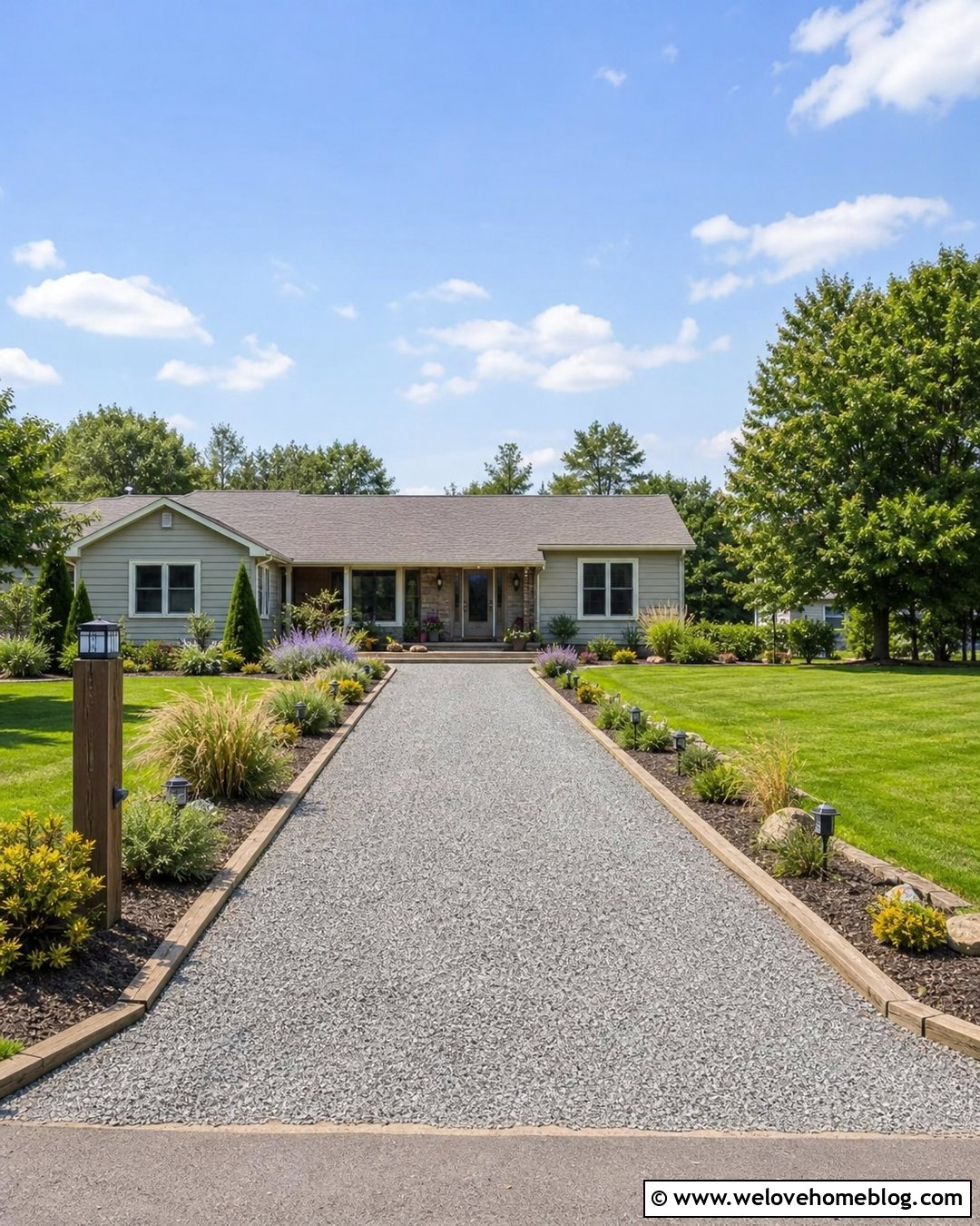 Budget Driveway Entrance With Gravel and Timber Edging - 20 Entryway Driveway Ideas